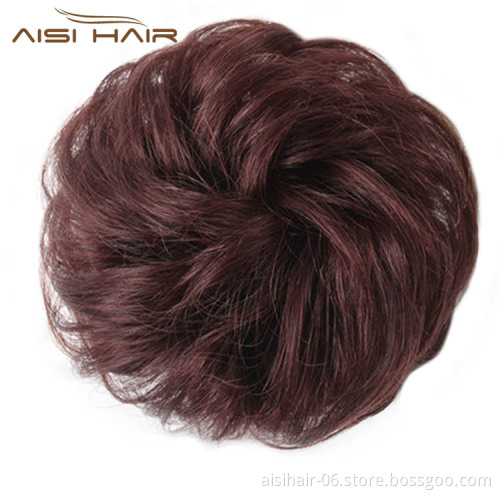 Aisi Hair Brazilian Human Hair Curly Brown Chignon Bun Elastic Rope Rubber Band Hairpiece Clip In Extension For Black Women